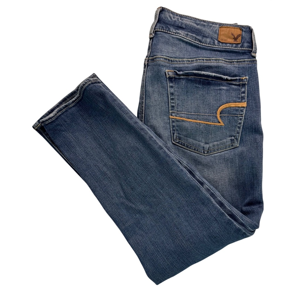 American Eagle Artist Crop Super Stretch Jeans Medium Wash Blue Denim Size 6